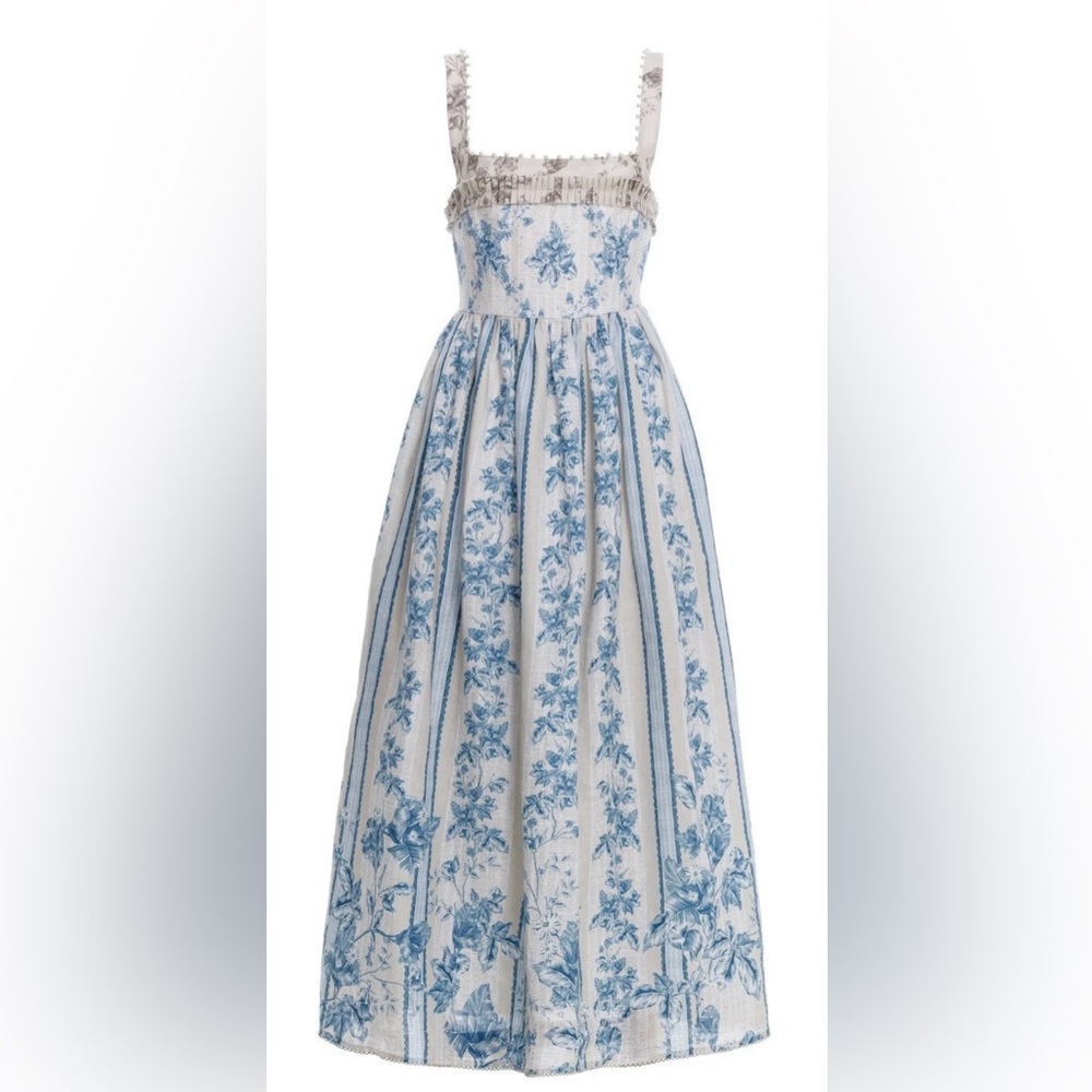 Agua by Agua Bendita Cream and Blue Floral Dress